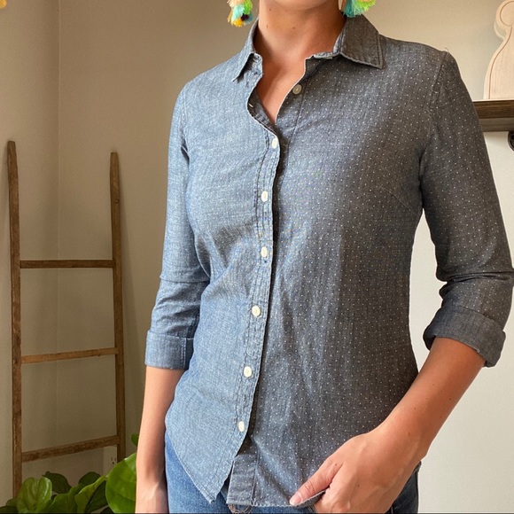 J.Crew chambray polka dot button up shirt XXS - Picture 2 of 9